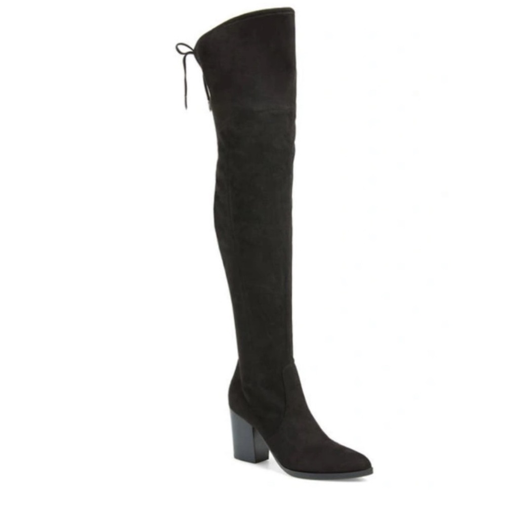 Marc Fisher Arletta Over The Knee Boots Black Sueded fabric Pointed SZ 7